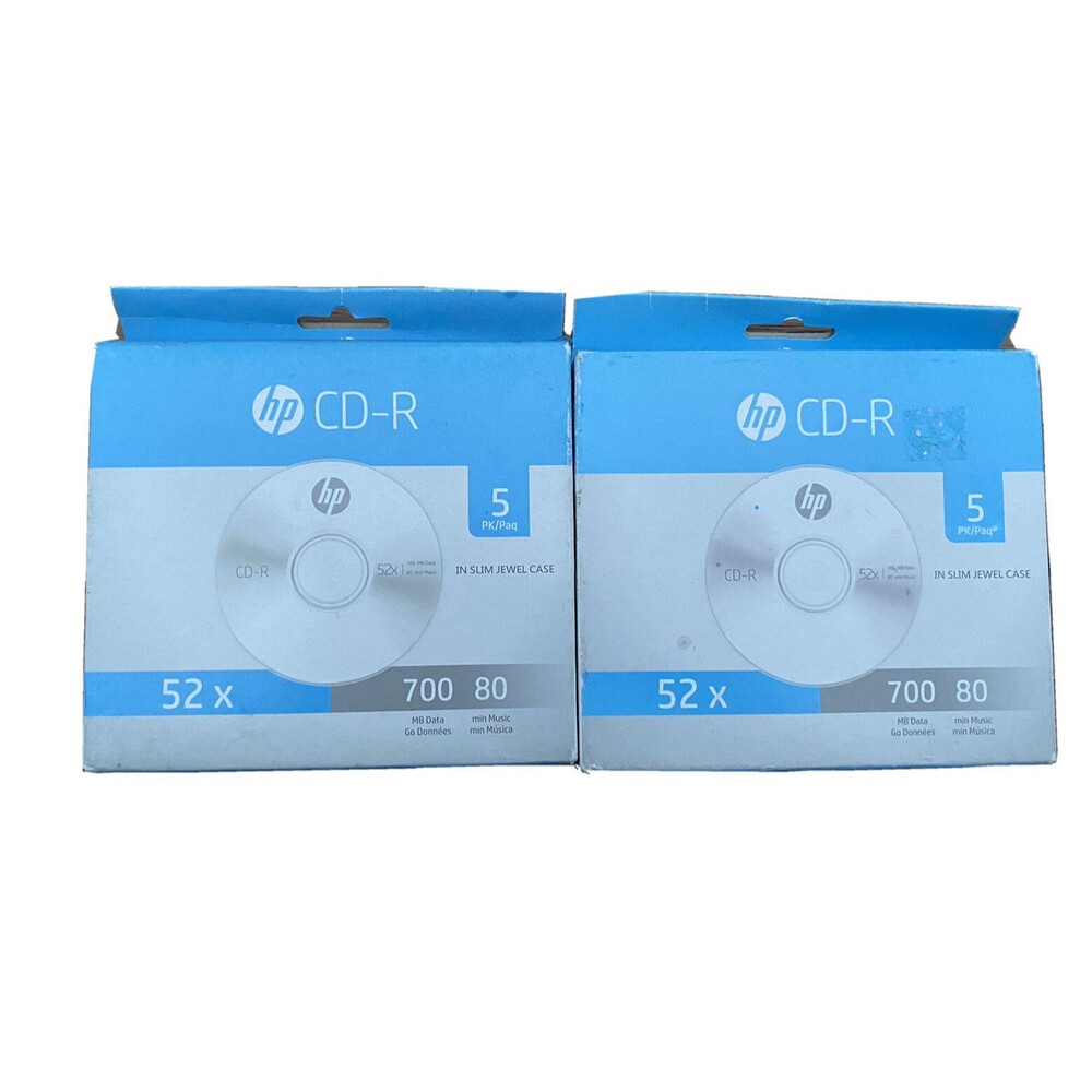 CD R 5 Pack HP 52X 700 MB CDs with Slim Jewel Cases 80 min Music 700 MB Lot Of 2